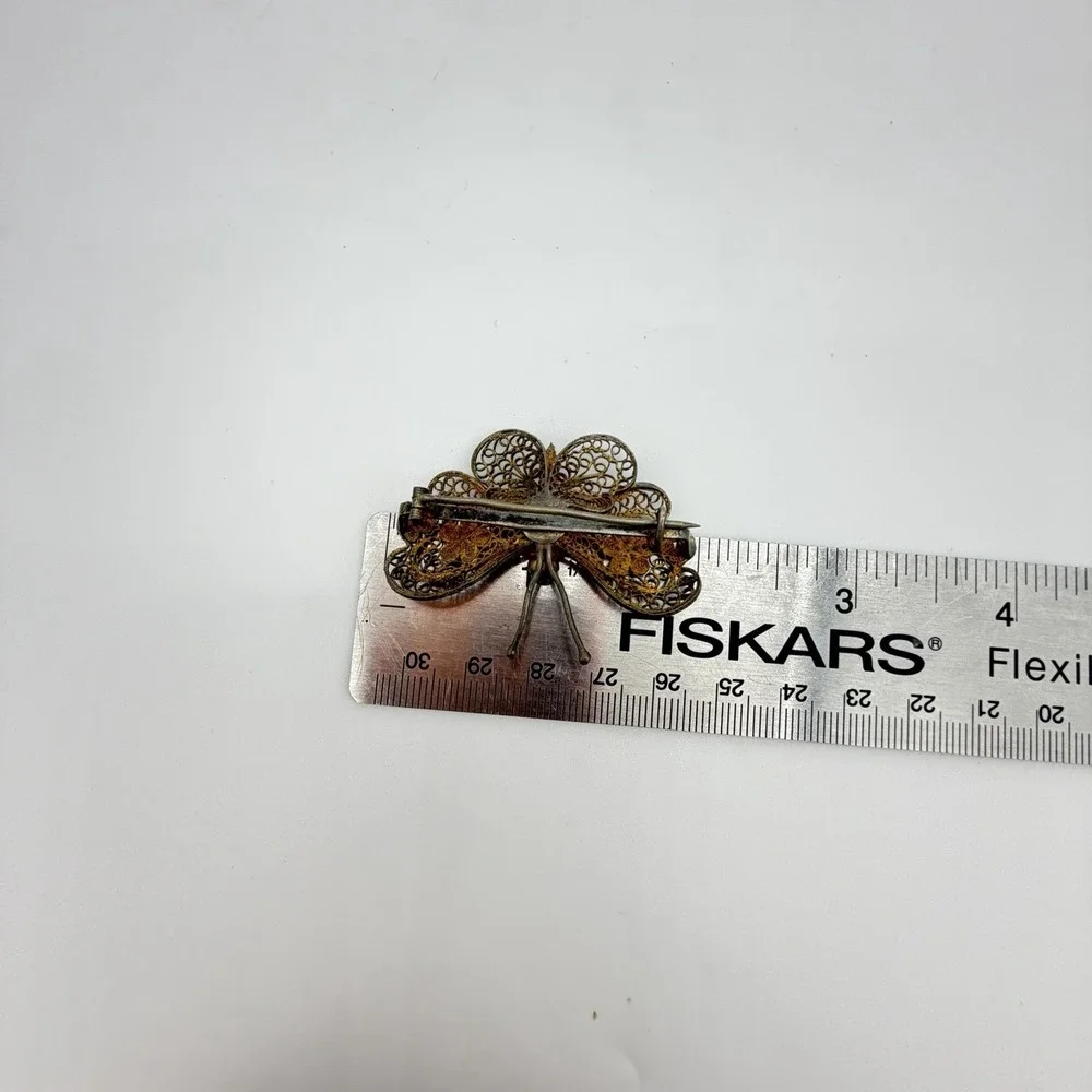 Antique Silver Filigree Butterfly Brooch Pin From Estate Read
